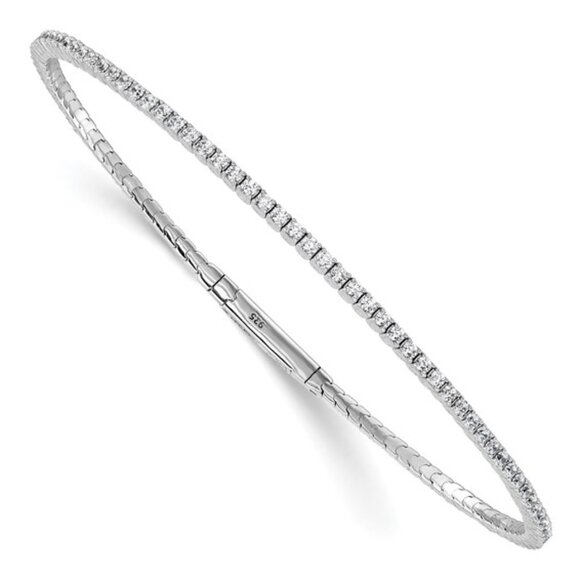 Sterling Silver Cubic Zirconia 94-Stone Flexible Bangle...